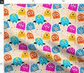 Monster Fabric, Teal Pink Orange Pattern, Nursery Apparel Textile, By Yard
