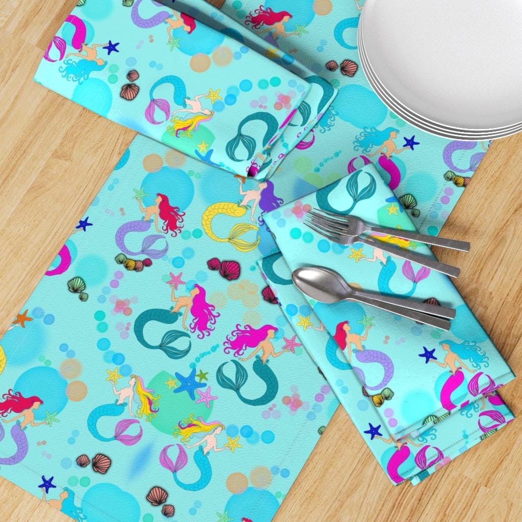 Teal Blue Mermaid Fabric, Satin or Cotton, Quilting Material, Fabricby  the Yard.