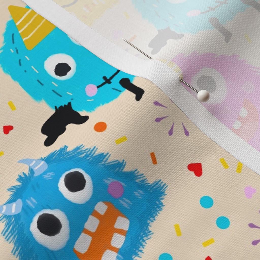 Monster Fabric, Teal Pink Orange Pattern, Nursery Apparel Textile, By Yard