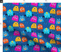 Monster Fabric, Playful Creatures, Blue, Teal, Pink, Orange, Nursery Apparel (Fabric by the Yard)