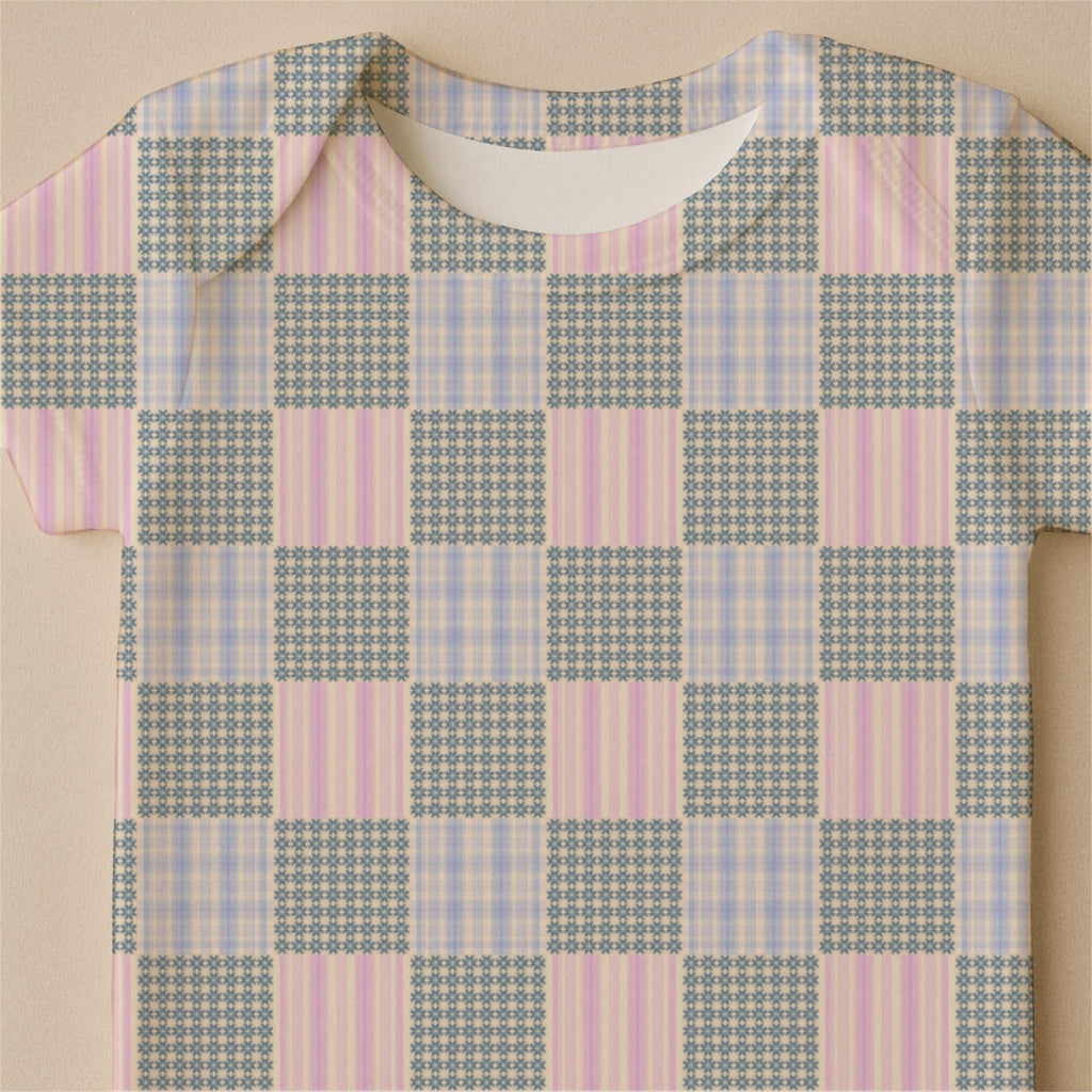 Vintage Patchwork Cotton Fabric, Blue Floral Pink Stripe, Pastel Quilting Material