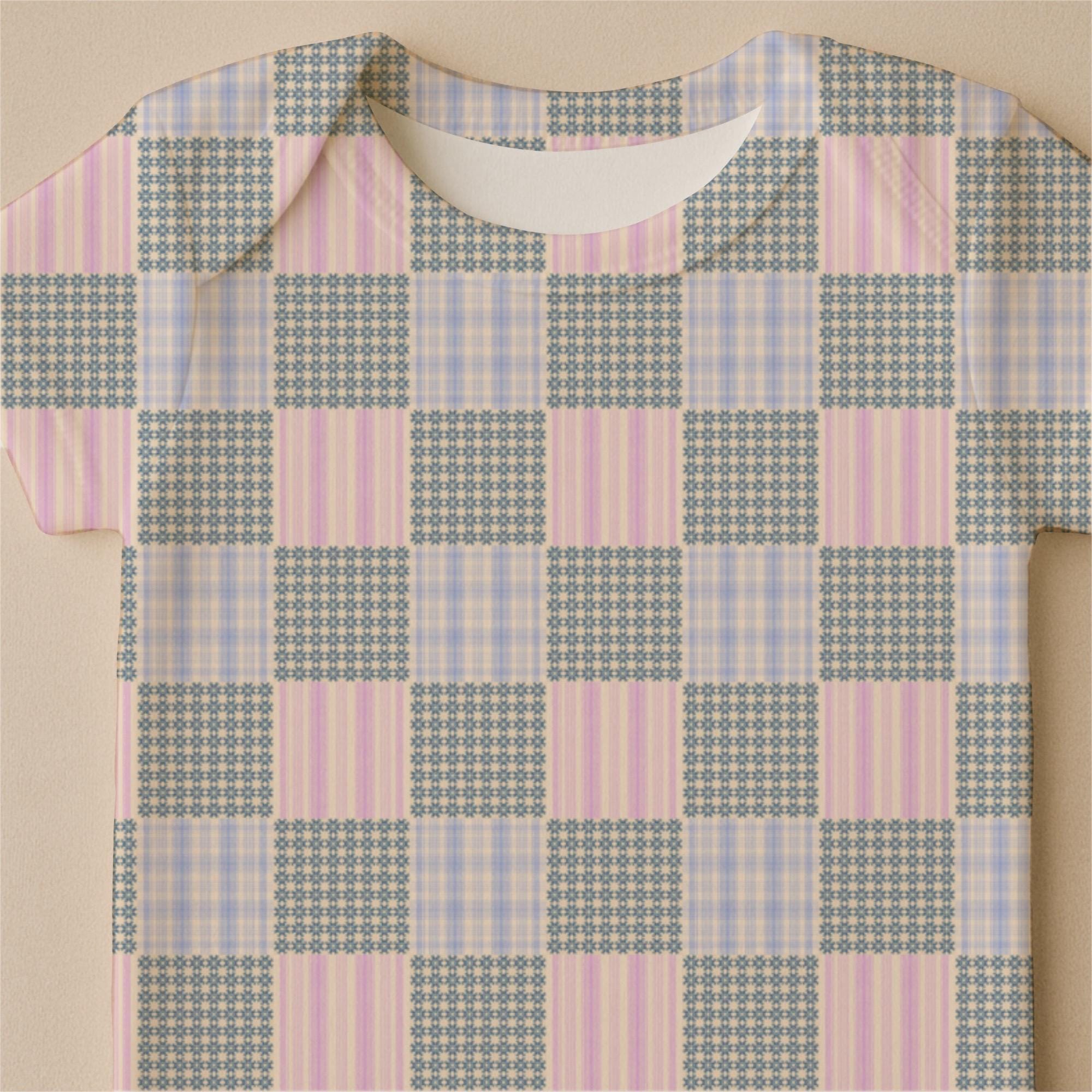 Vintage Patchwork Cotton Fabric, Blue Floral Pink Stripe, Pastel Quilting Material