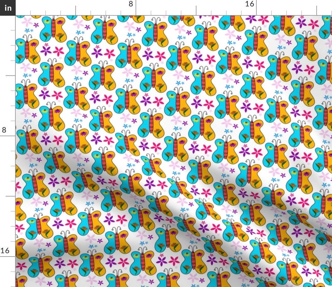 Butterfly Floral Fabric by Yard | Cotton Quilting Print