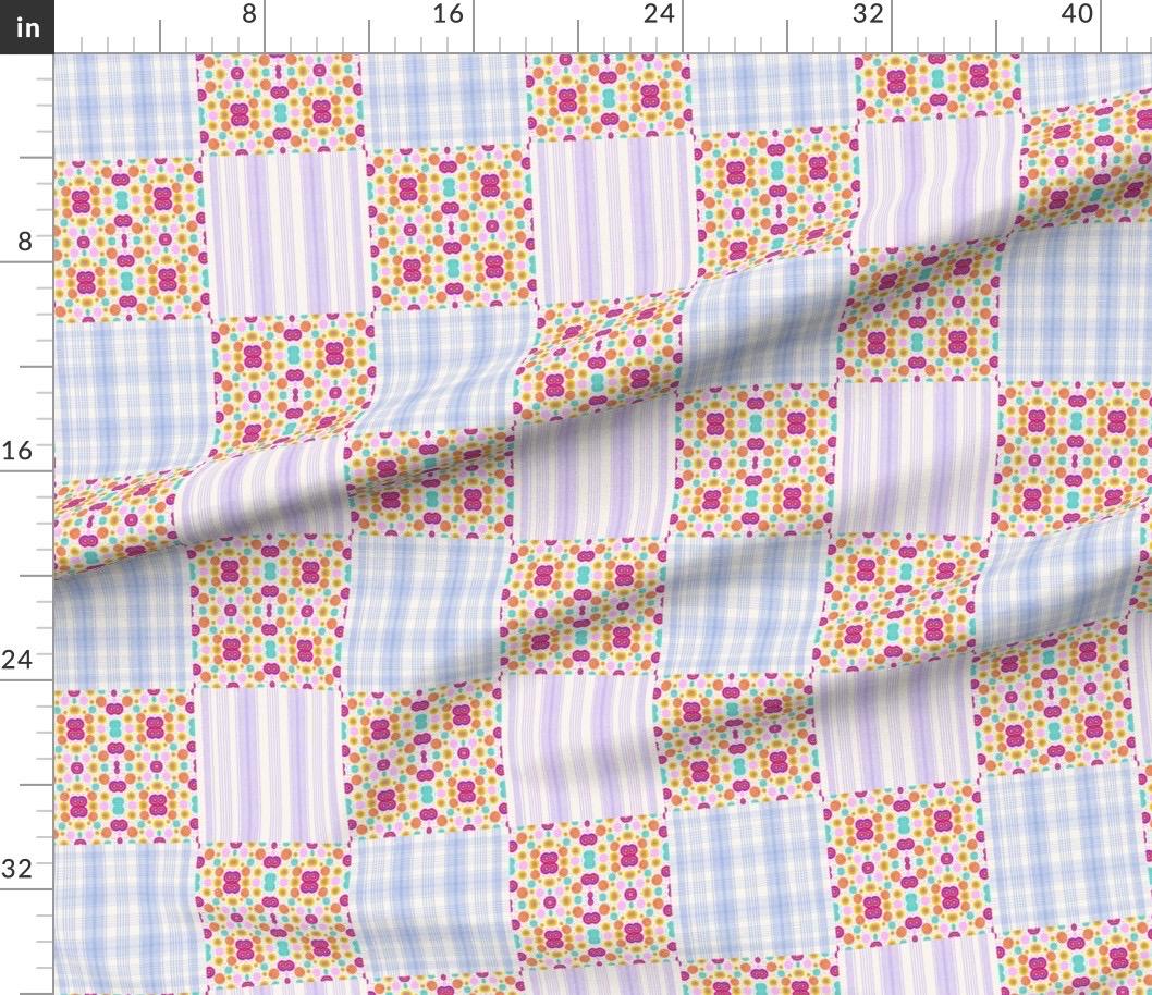Pastel Patchwork Quilt Fabric, Baby Blankets, Cottagecore Sewing fabric.