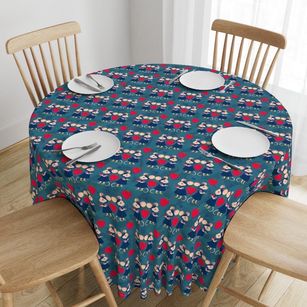 Kawaii Strawberry Mouse Fabric by the Yard | Cottagecore Nursery Print