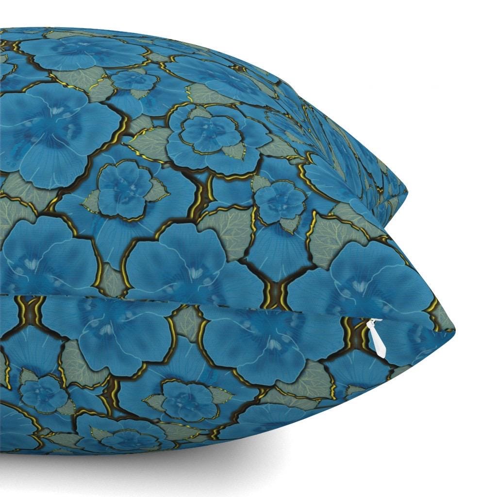 Midnight Azure Floral Fabric, Luxury Blue and Gold Botanical Seamless Pattern Fabric by the yard.