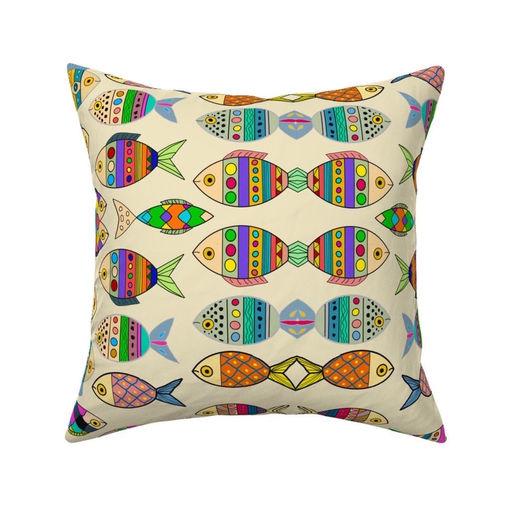 Rainbow Fish Fabric, Playful Nautical Print, Satin or Cotton, Quilting, clothes, fabric by the yard.