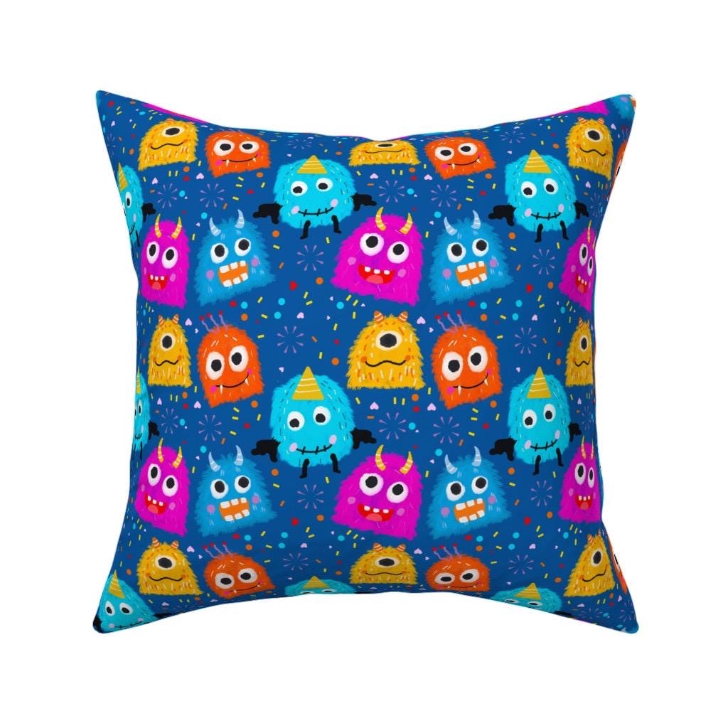 Monster Fabric, Playful Creatures, Blue, Teal, Pink, Orange, Nursery Apparel (Fabric by the Yard)