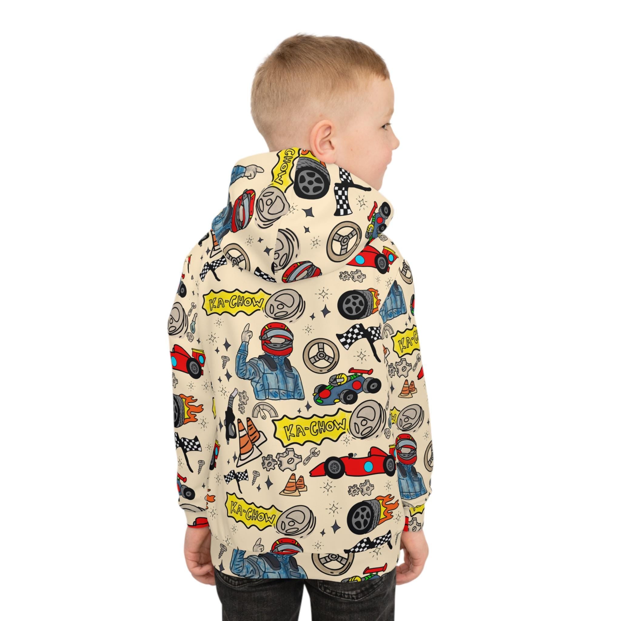 Kids Race Car Hoodie | All Over Print Racetrack Pullover | Birthday Gift