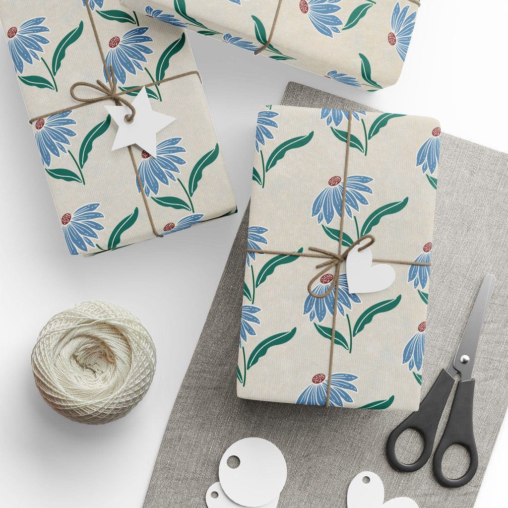 Blue Floral Pattern Wrapping Paper | Botanical Gift Wrap Roll