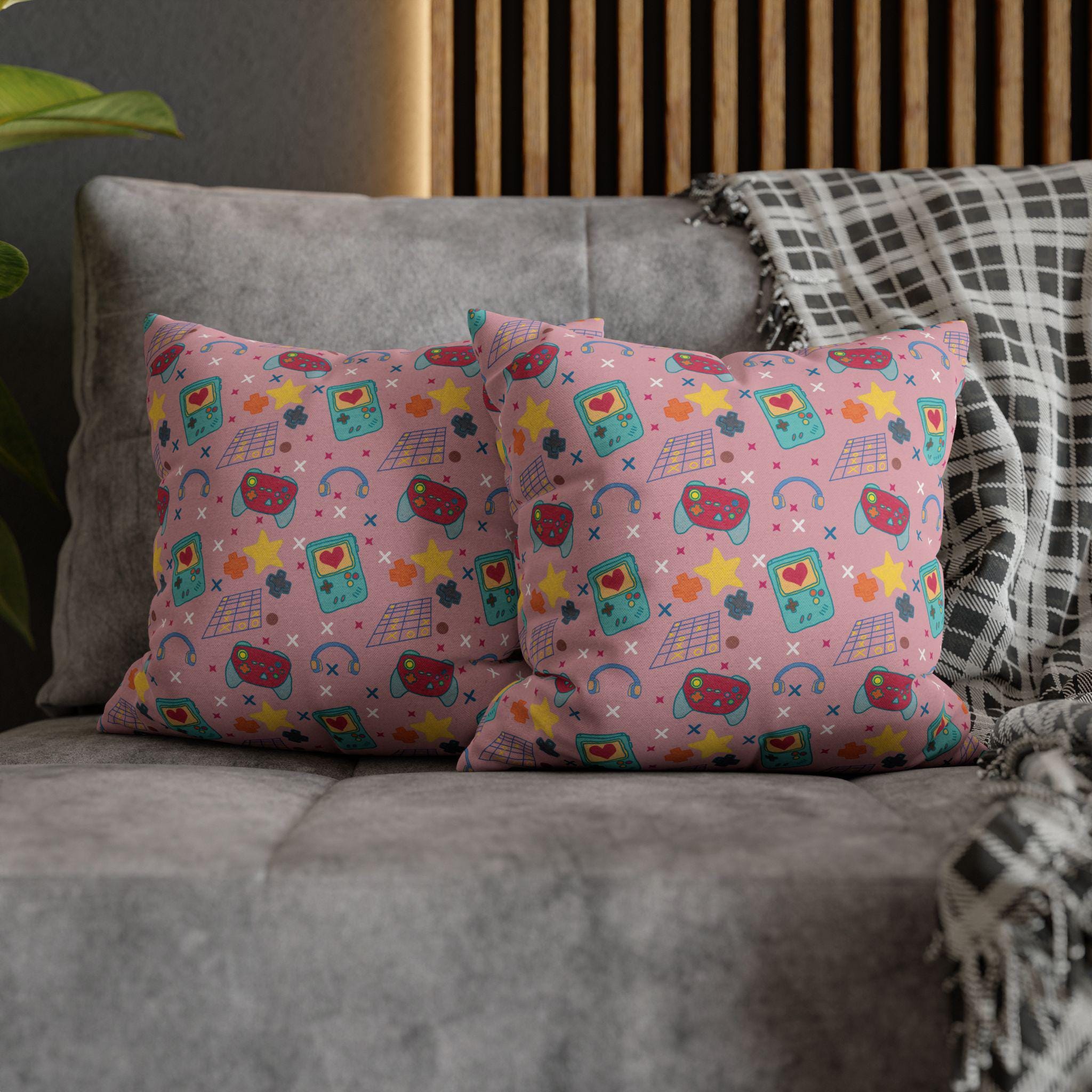 Kawaii Retro Tech Pattern Pillowcase | Square Throw Pillowcase