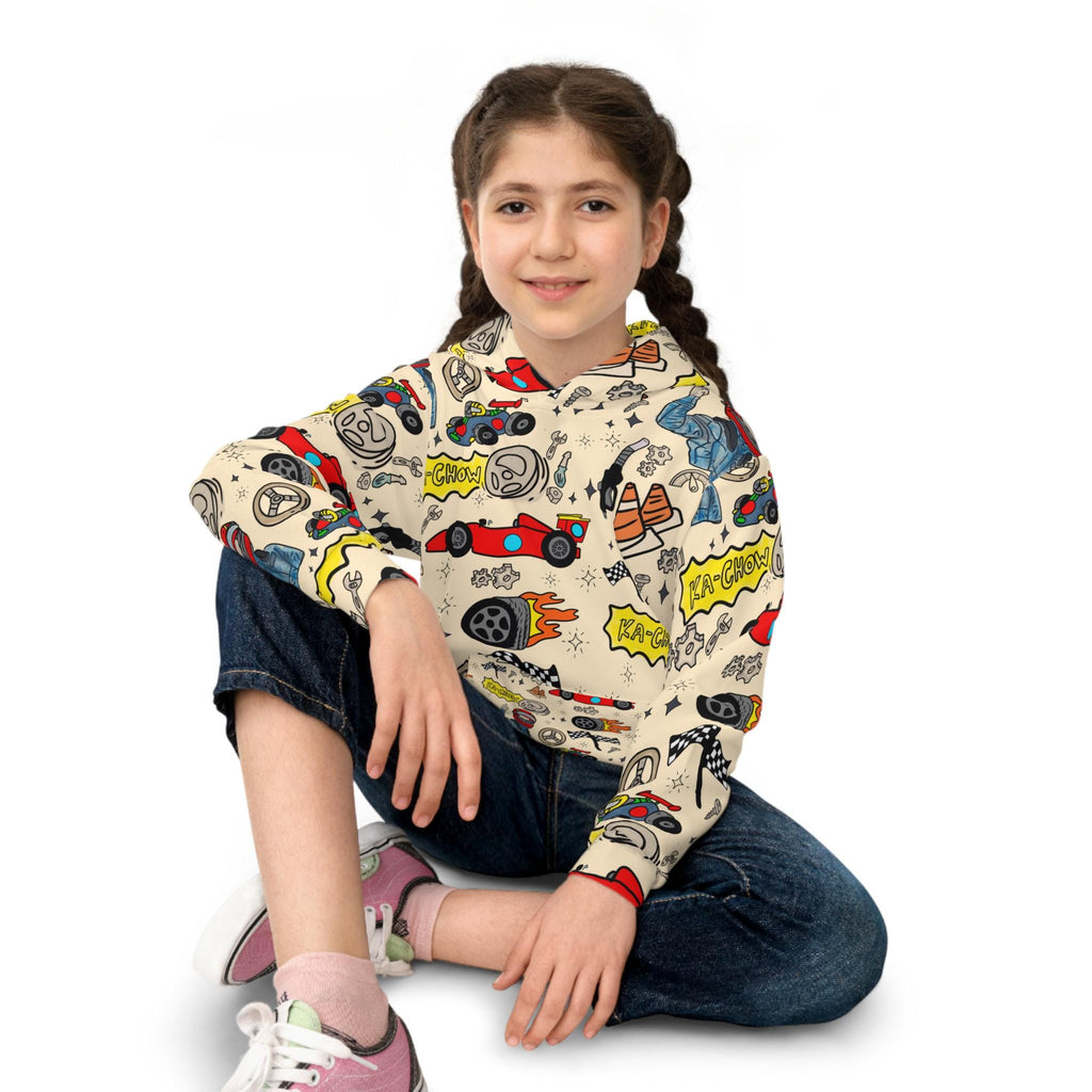 Kids Race Car Hoodie | All Over Print Racetrack Pullover | Birthday Gift