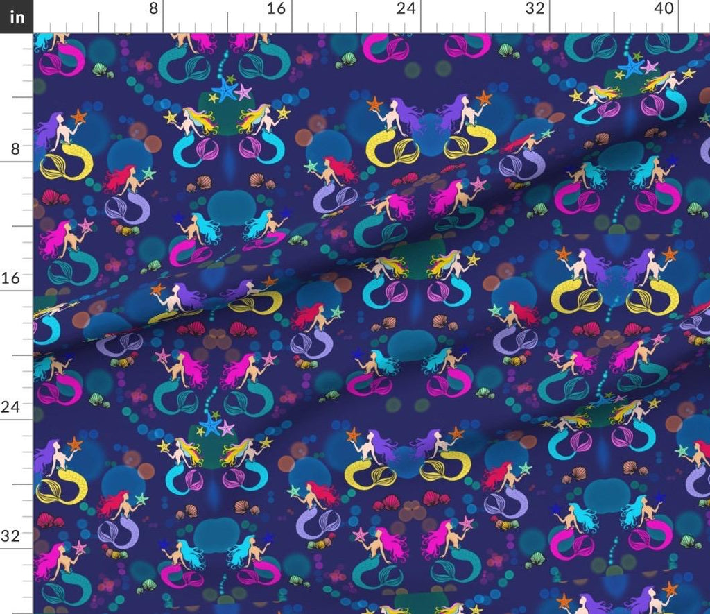 Dark Blue Mermaid Fabric, Quilting Cotton, Apparel Prints