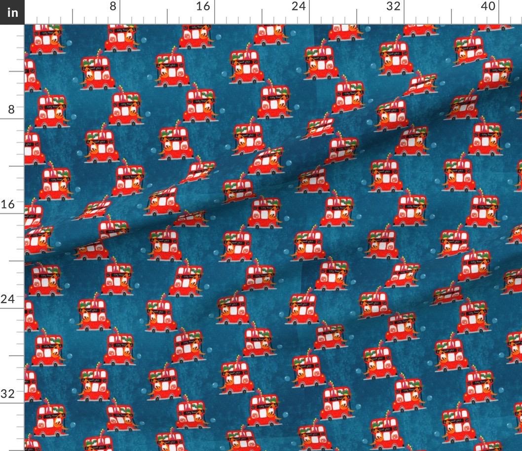 Dinosaur London Bus Fabric by the Yard | Kids Novelty Cotton Print