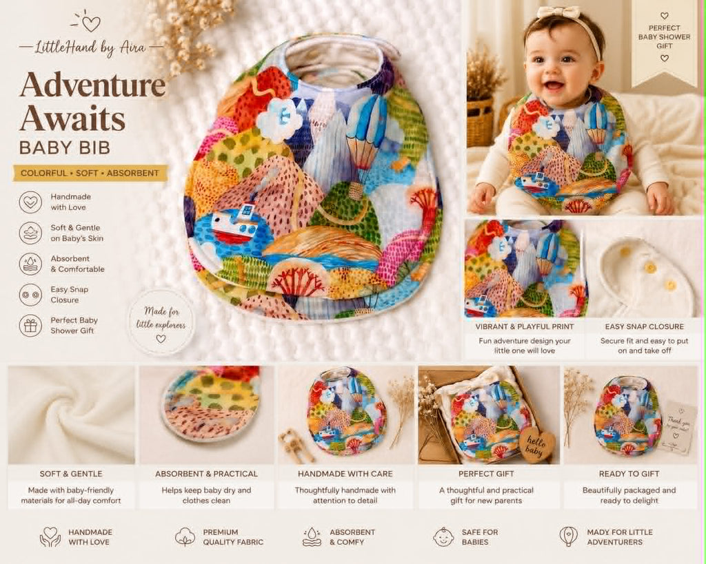 Handmade Hot Air Balloon Baby Bib | Absorbent Feeding Beeb | Drool Bib for Babies & Todddlers