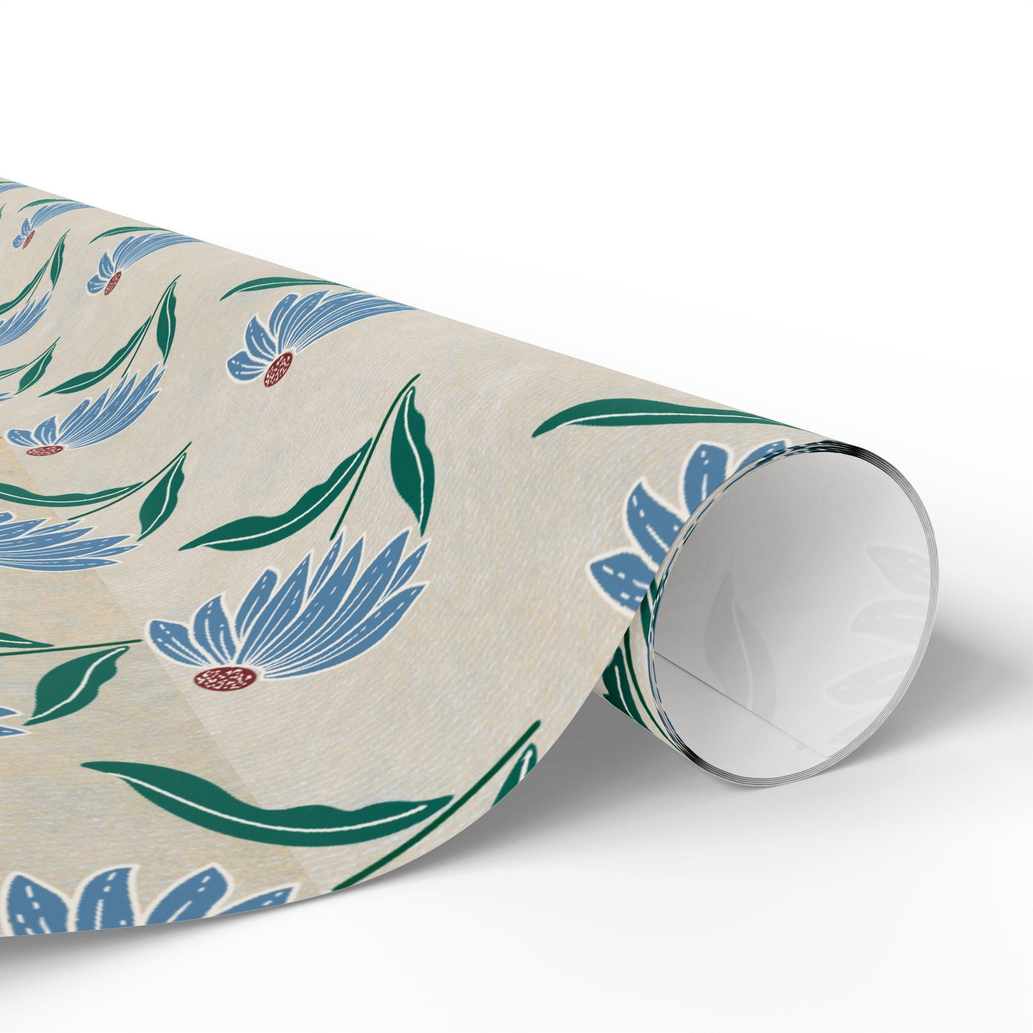 Blue Floral Pattern Wrapping Paper | Botanical Gift Wrap Roll