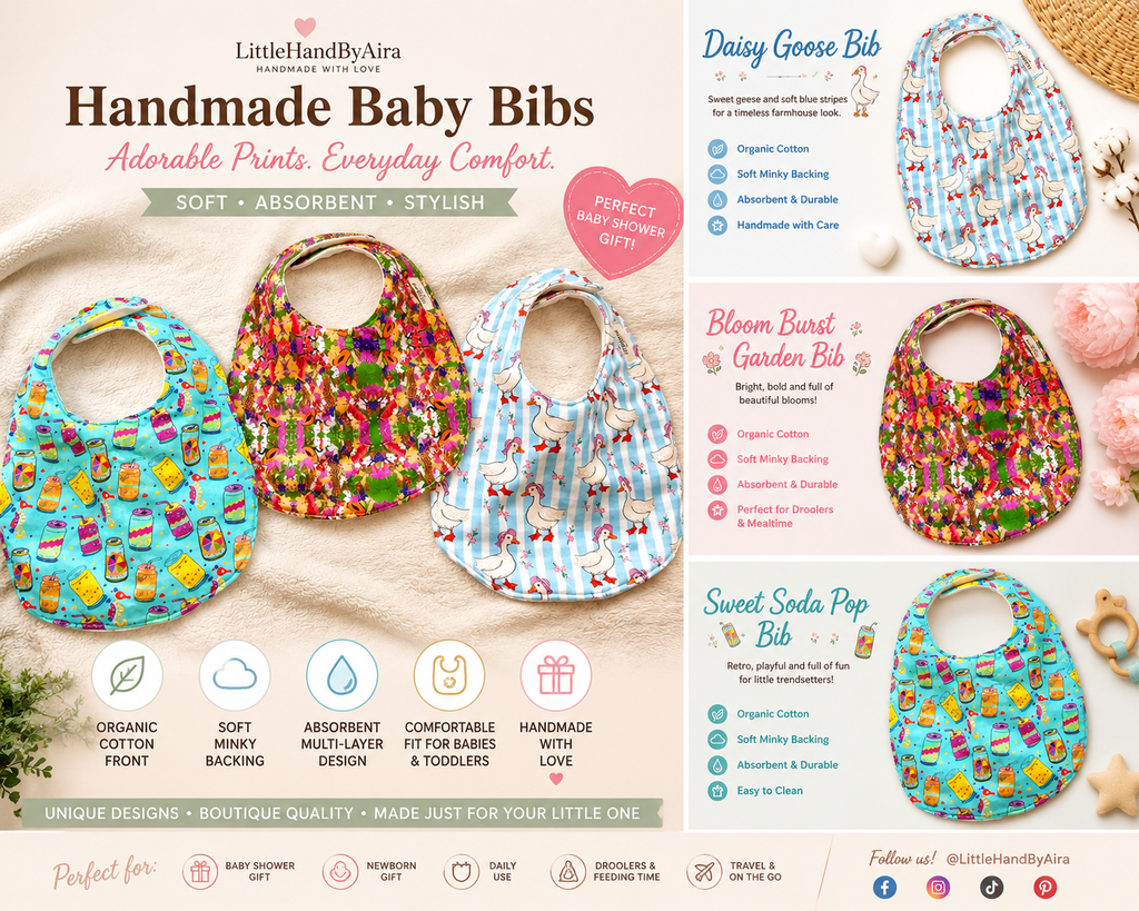 Organic Cotton Goose Baby Bib | Absorbent Feeding Bib | Baby Shower Gift