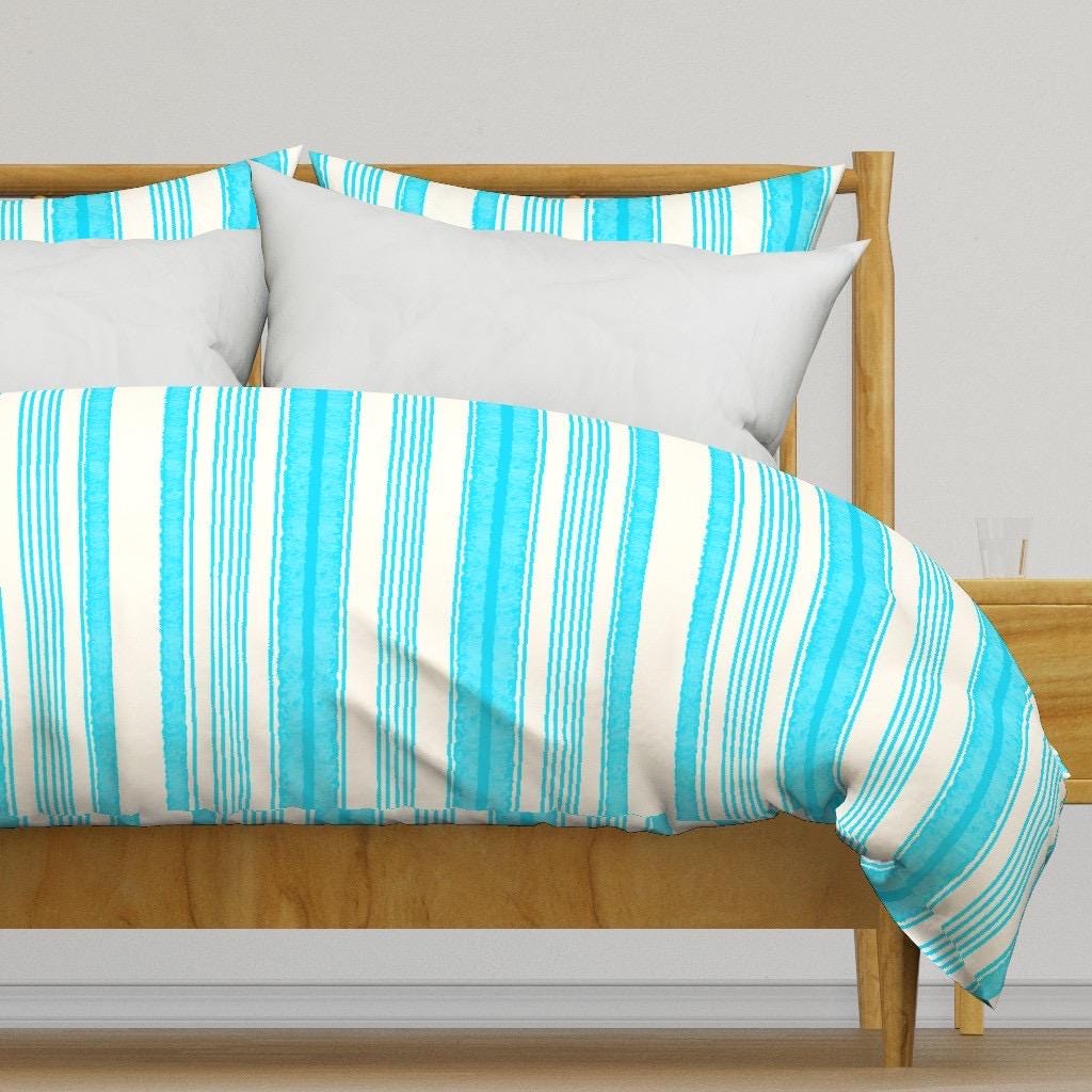 Turquoise Watercolor Stripe Fabric, Coastal Beach House Pattern