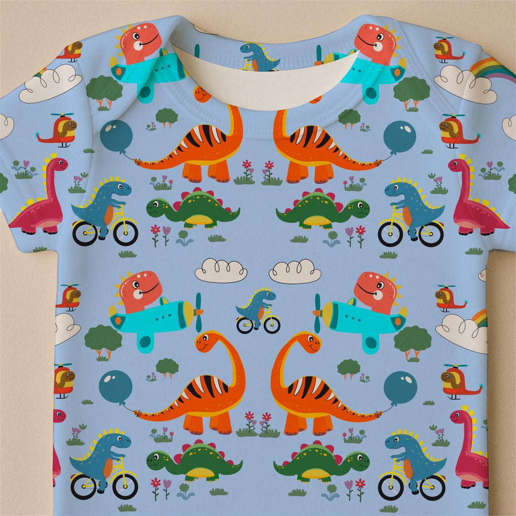 Light Blue Dinosaur Print Cotton Fabric, Kids Quilting Apparel Home Decor