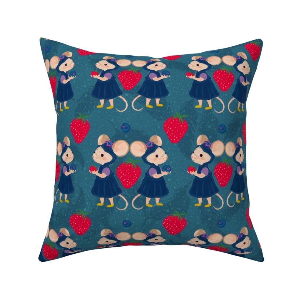 Kawaii Strawberry Mouse Fabric by the Yard | Cottagecore Nursery Print