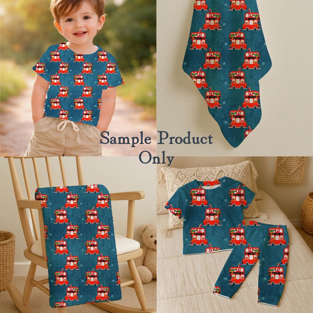 Dinosaur London Bus Fabric by the Yard | Kids Novelty Cotton Print