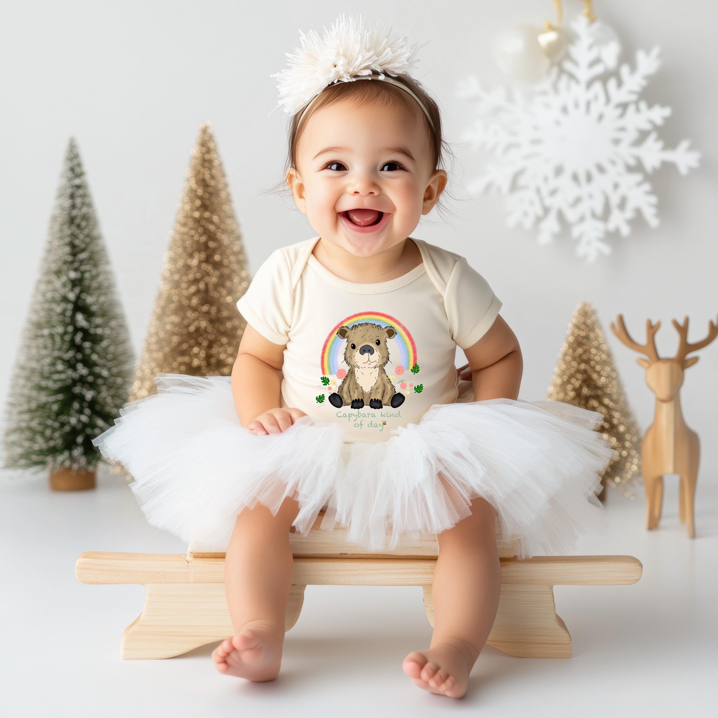 Capybara Baby Bodysuit, Rainbow Animal Outfit, Soft Cotton Infant Wear