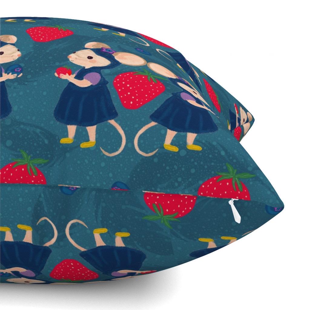 Kawaii Strawberry Mouse Fabric by the Yard | Cottagecore Nursery Print