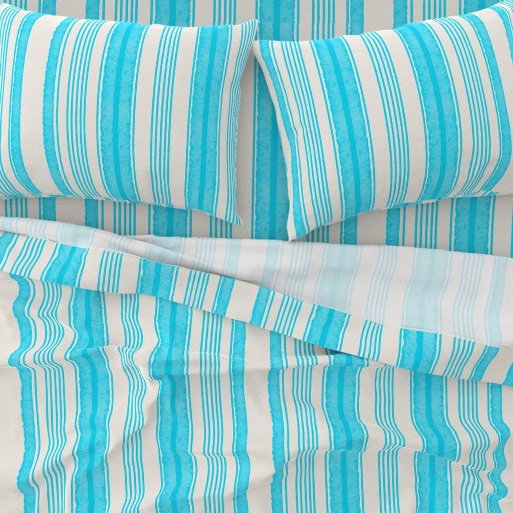 Turquoise Watercolor Stripe Fabric, Coastal Beach House Pattern
