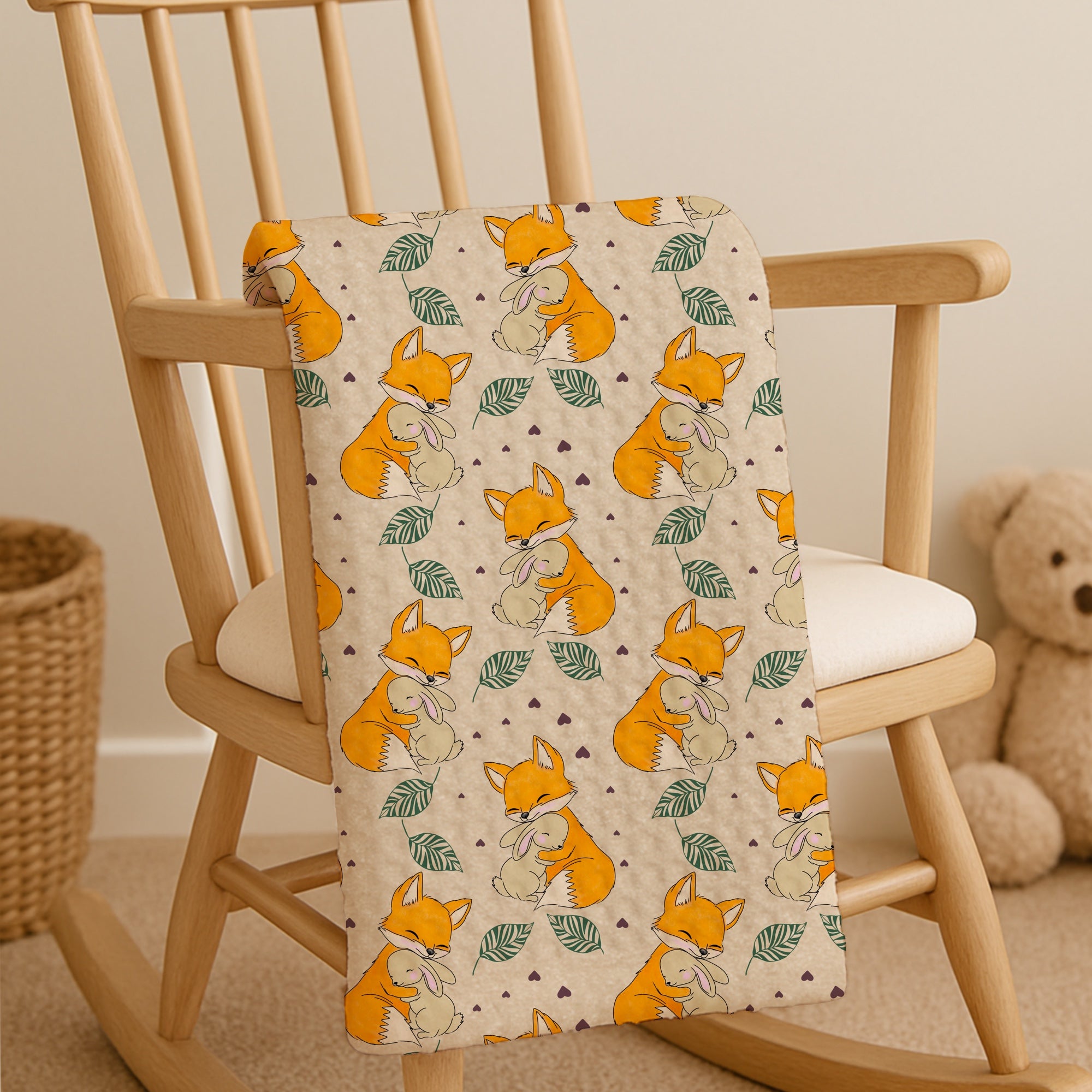 Woodland Fox & Bunny Fabric – Cute Animals Nursery Fabric by the Yard