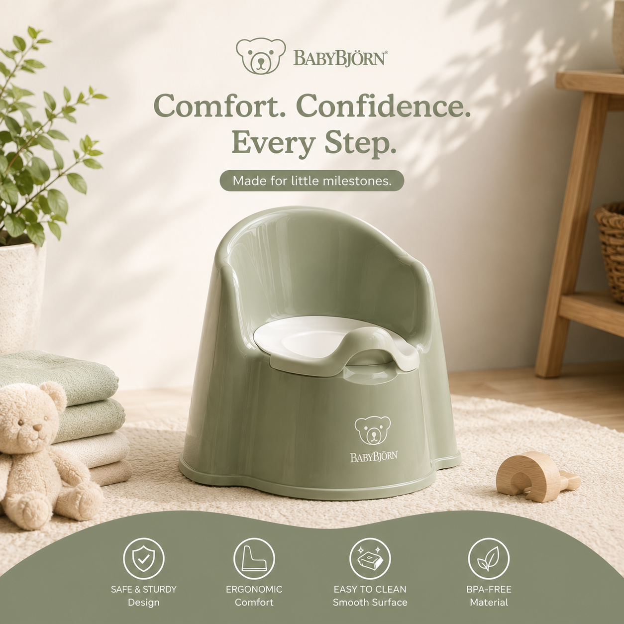 BabyBjörn Smart Potty – Comfortable, Easy-to-Clean Toddler Potty Chair | BPA-Free Toilet Training Seat