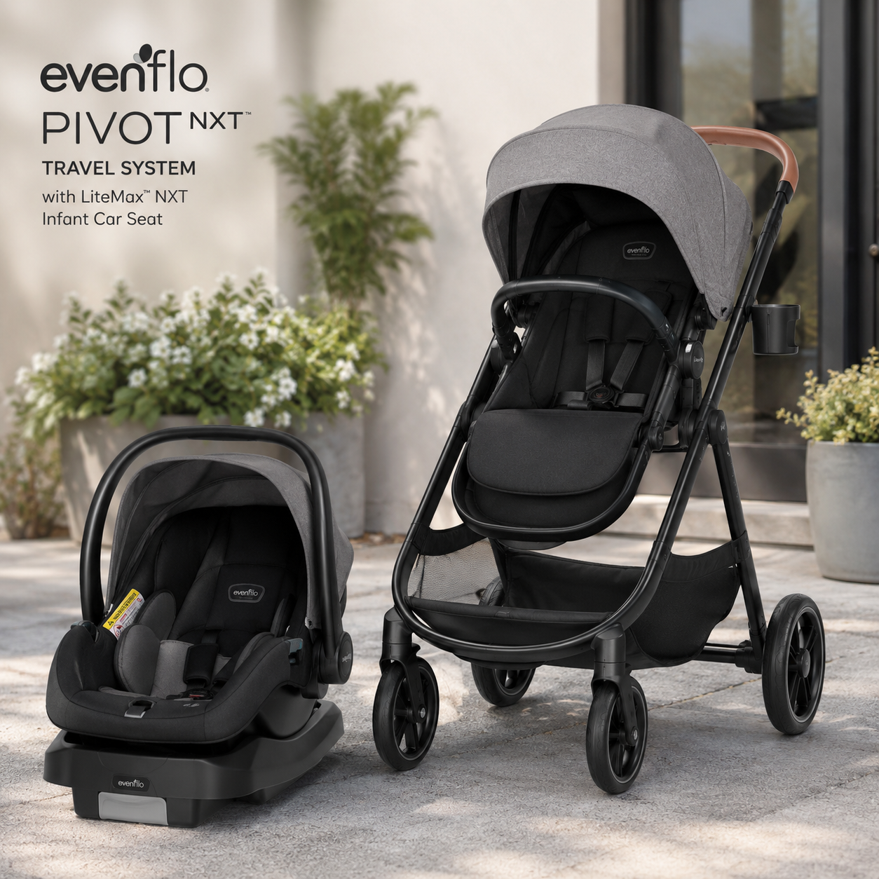 Evenflo Pivot NXT Travel System with LiteMax NXT Infant Car Seat – Silverado Gray
