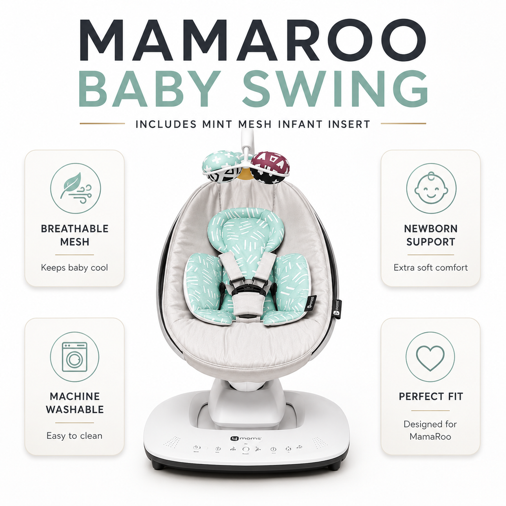 4moms MamaRoo Multi-Motion Baby Swing – Classic Grey with Mint Mesh Infant Insert