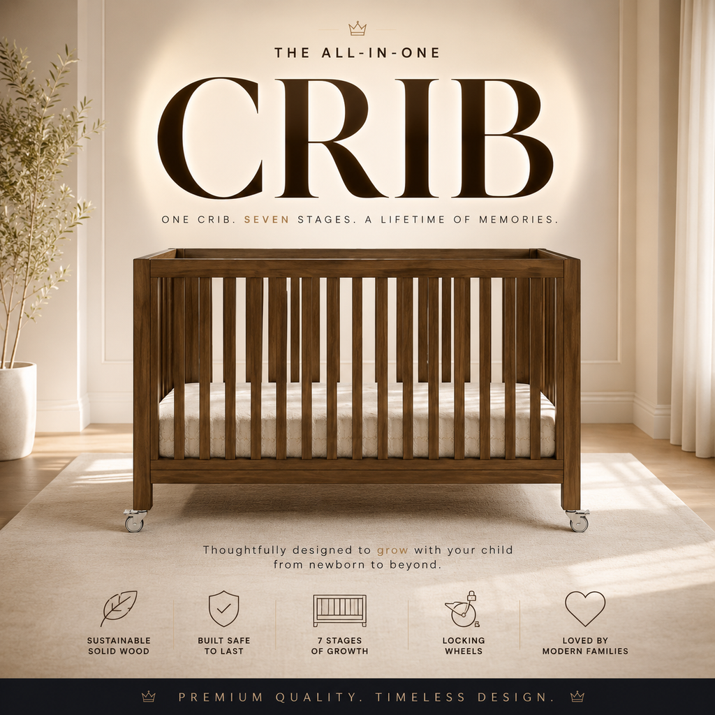 7-in-1 Convertible Baby Crib | Premium Wooden Nursery Crib | Rolli®