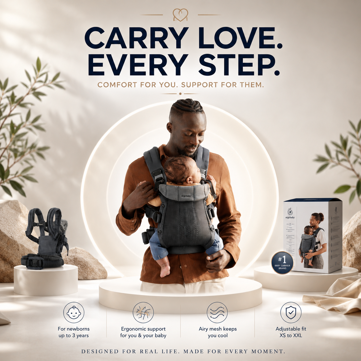 Ergonomic Baby Carrier | Breathable Air Mesh | Newborn to Toddler | Hip-Healthy Design