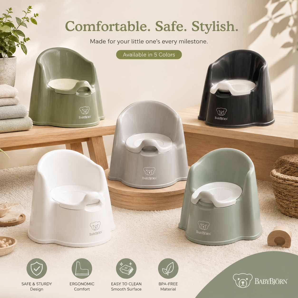 BabyBjörn Smart Potty – Comfortable, Easy-to-Clean Toddler Potty Chair | BPA-Free Toilet Training Seat