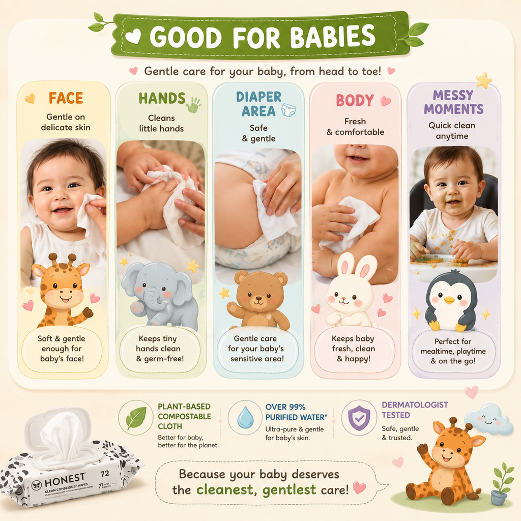 Honest Clean Conscious™ Baby Wipes | Gentle Plant-Based Wipes for Sensitive Baby Skin