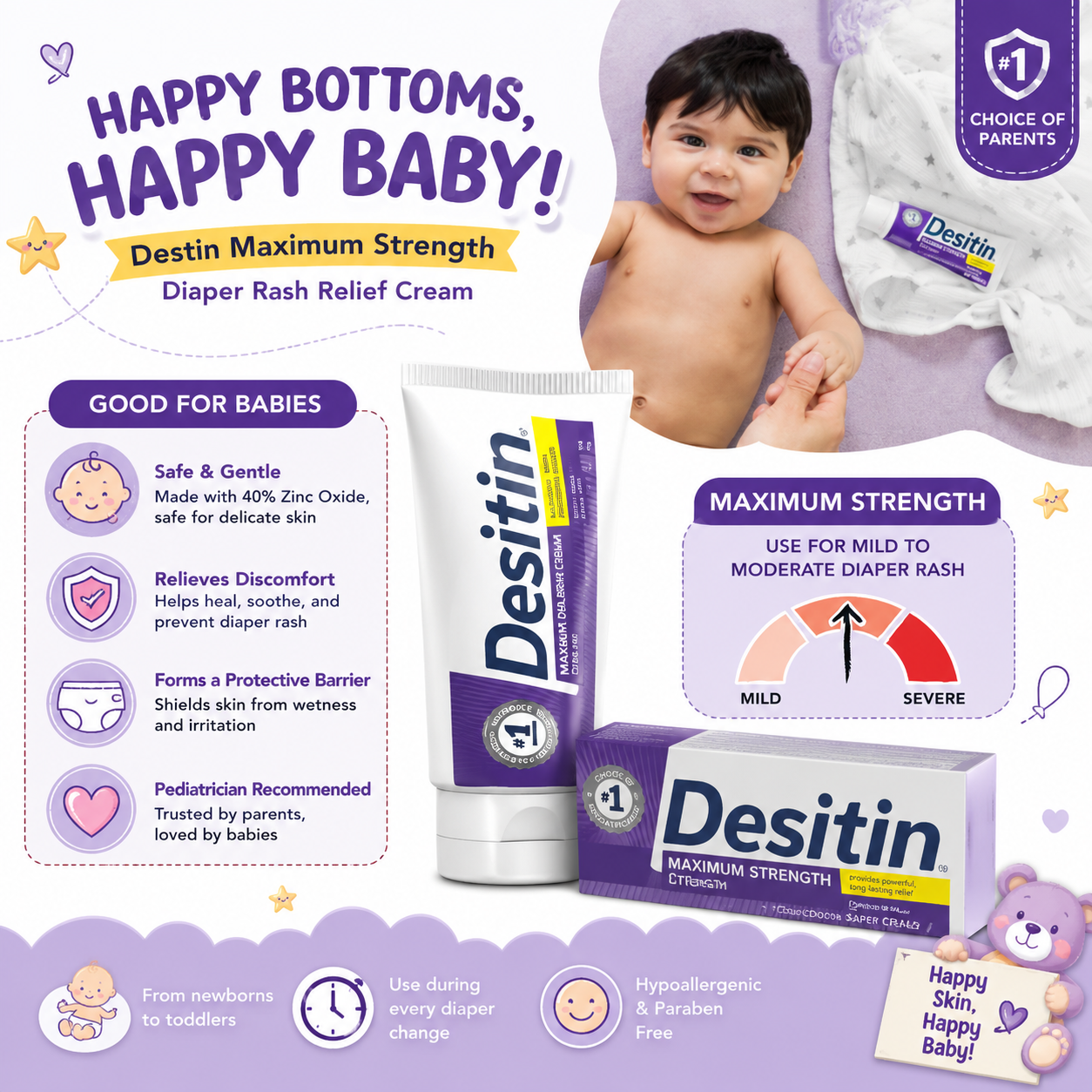 Desitin Maximum Strength Diaper Rash Relief Cream | 40% Zinc Oxide Baby Diaper Rash Cream | 2 oz (57g)