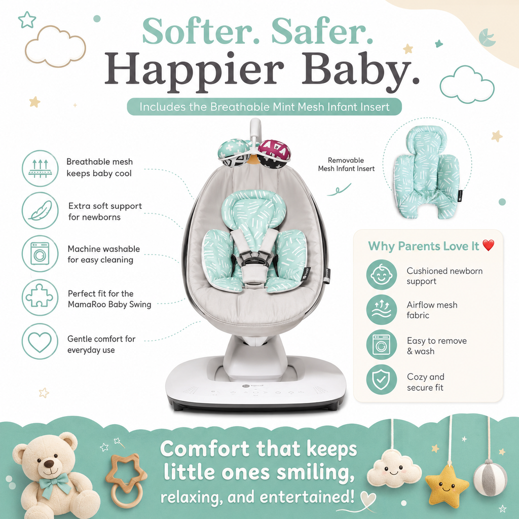 4moms MamaRoo Multi-Motion Baby Swing – Classic Grey with Mint Mesh Infant Insert