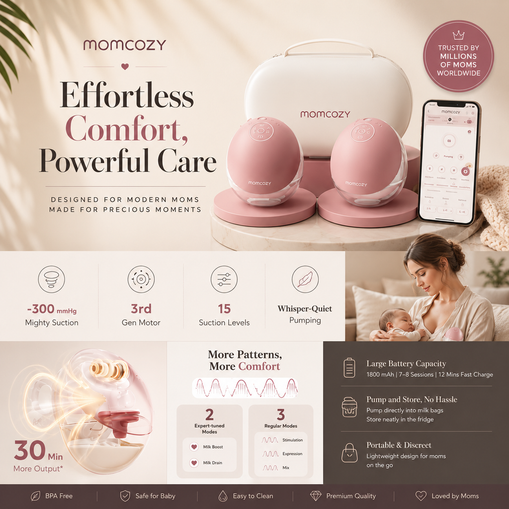 Momcozy Wearable Breast Pump – Hands-Free, Quiet & App-Controlled Electric Breast Pump for Busy Moms