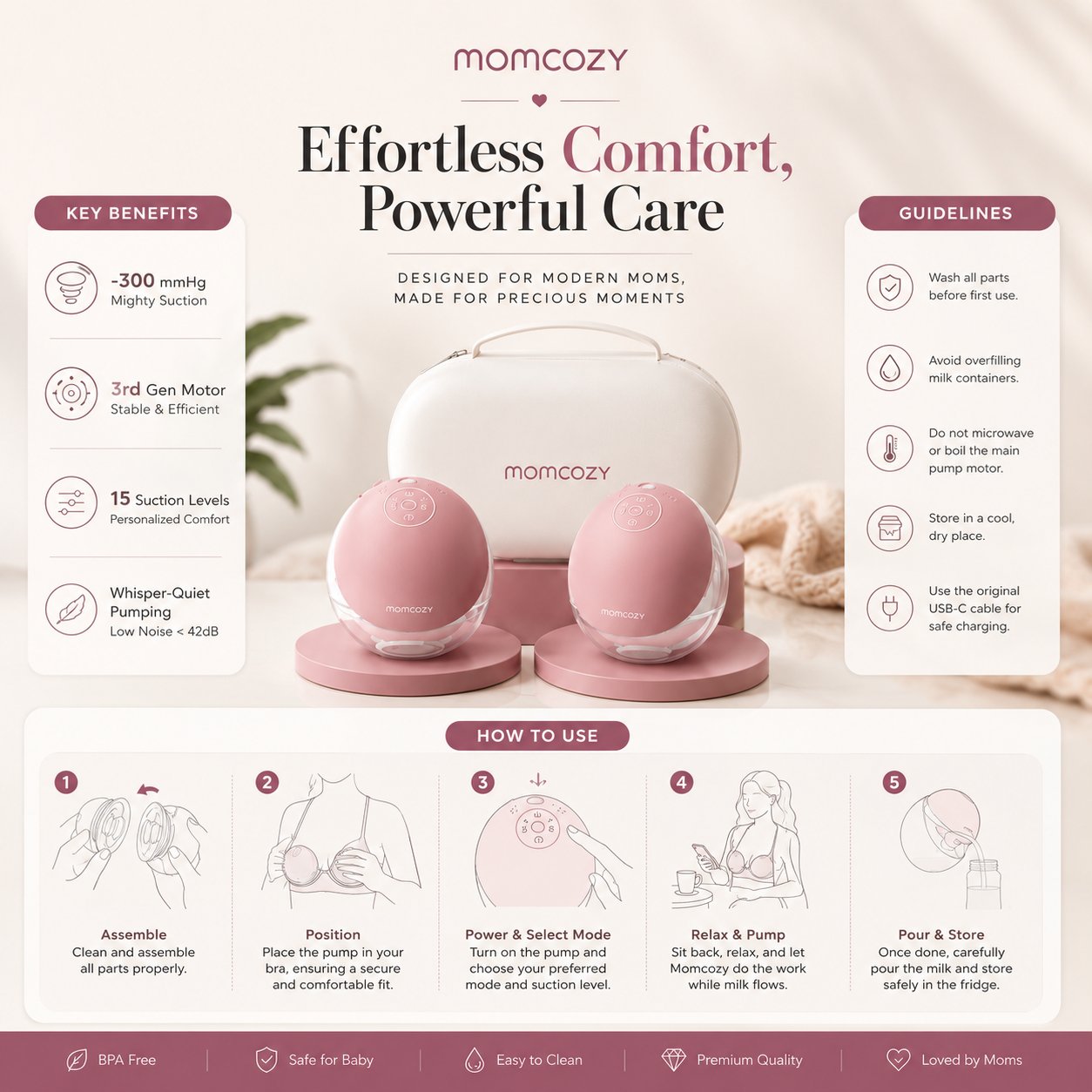 Momcozy Wearable Breast Pump – Hands-Free, Quiet & App-Controlled Electric Breast Pump for Busy Moms