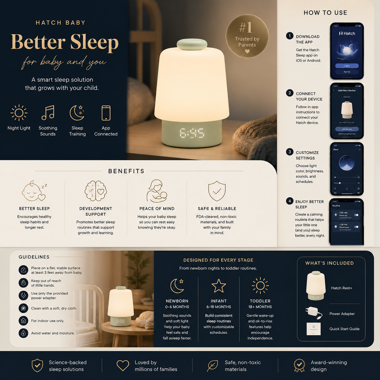 Hatch Baby Rest+ Smart Sleep Assistant | Smart Night Light & Sound Machine