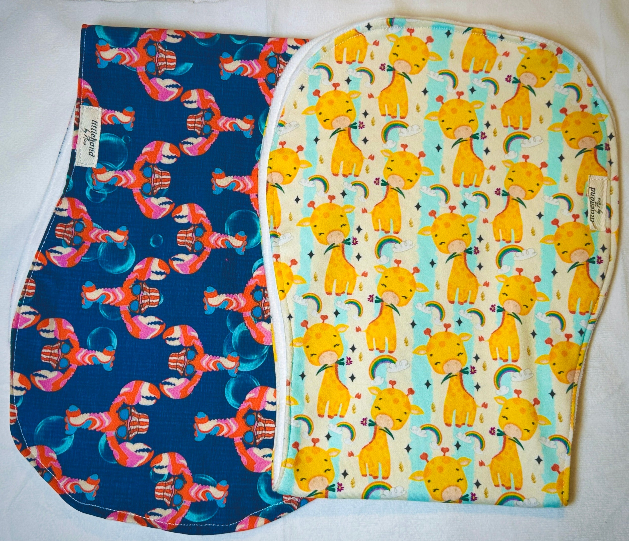 Organic Cotton Baby Burp Cloth | Handmade Absorbent Burping Cloth | Giraffe & Lobster Print | Newborn Feeding Essential | Baby Shower Gift