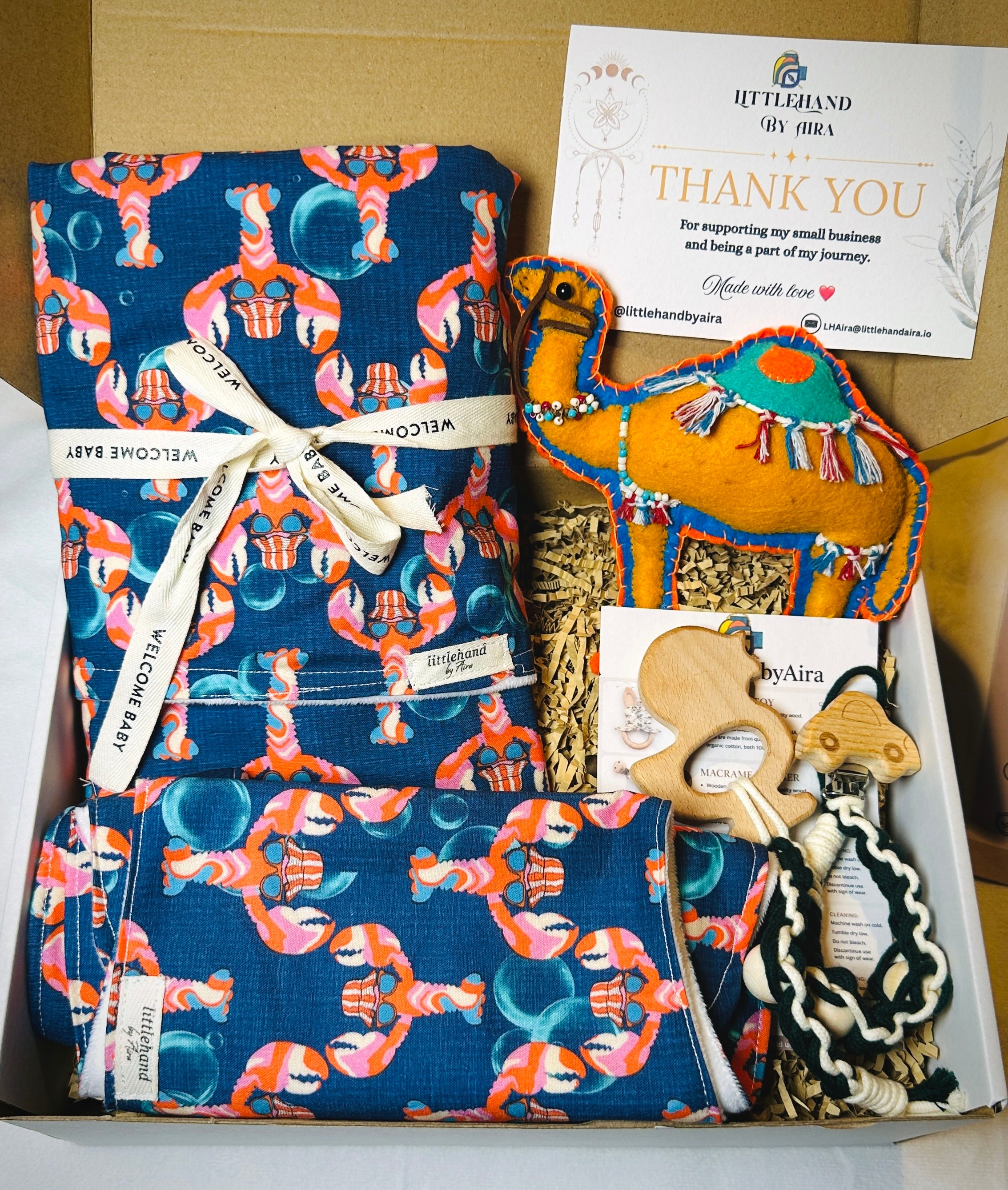 Baby Bib & Burp Cloth Set | Handmade Feeding Essentials for Newborns | Absorbent Baby Shower Gift | Crab & Giraffe Print