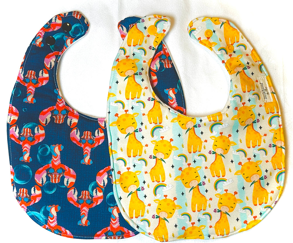 Baby Bib & Burp Cloth Set | Absorbent Feeding Essentials | Handmade Baby Shower Gift | Crab & Giraffe Print