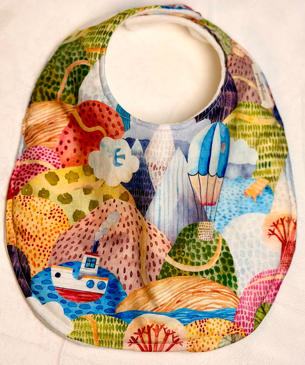 Handmade Hot Air Balloon Baby Bib | Absorbent Feeding Beeb | Drool Bib for Babies & Todddlers