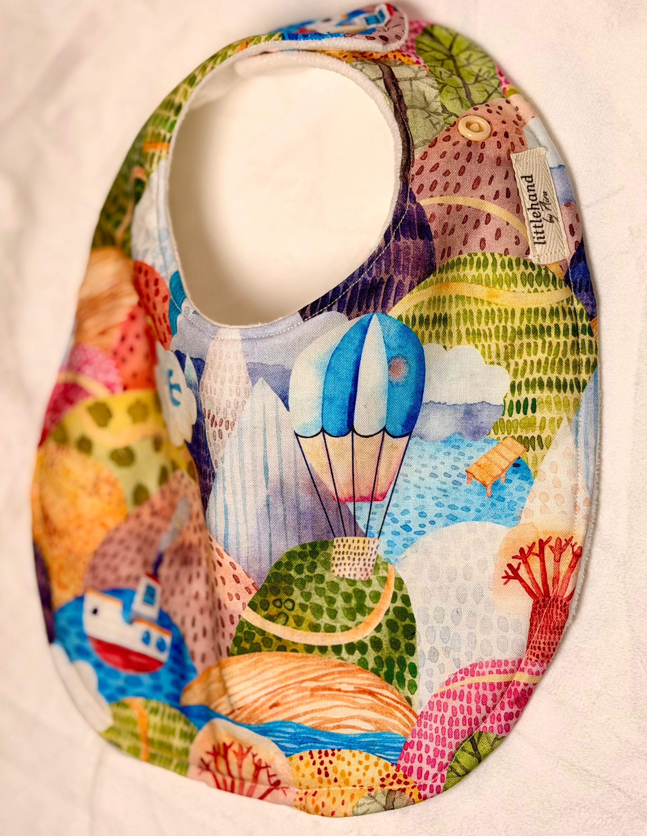 Handmade Hot Air Balloon Baby Bib | Absorbent Feeding Beeb | Drool Bib for Babies & Todddlers
