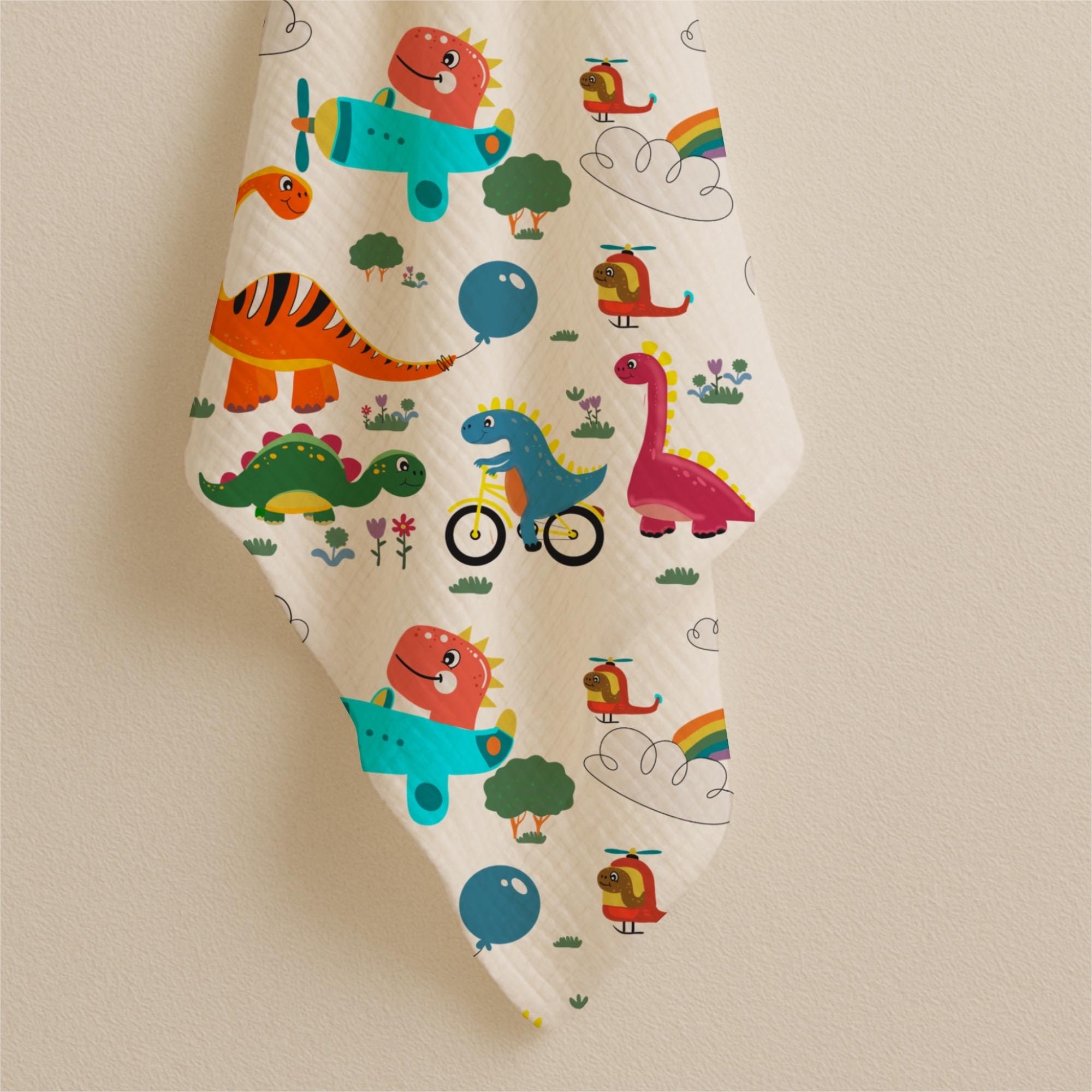 Dinosaur Cotton Fabric by the Yard | Kids Quilting Baby Nursery Print