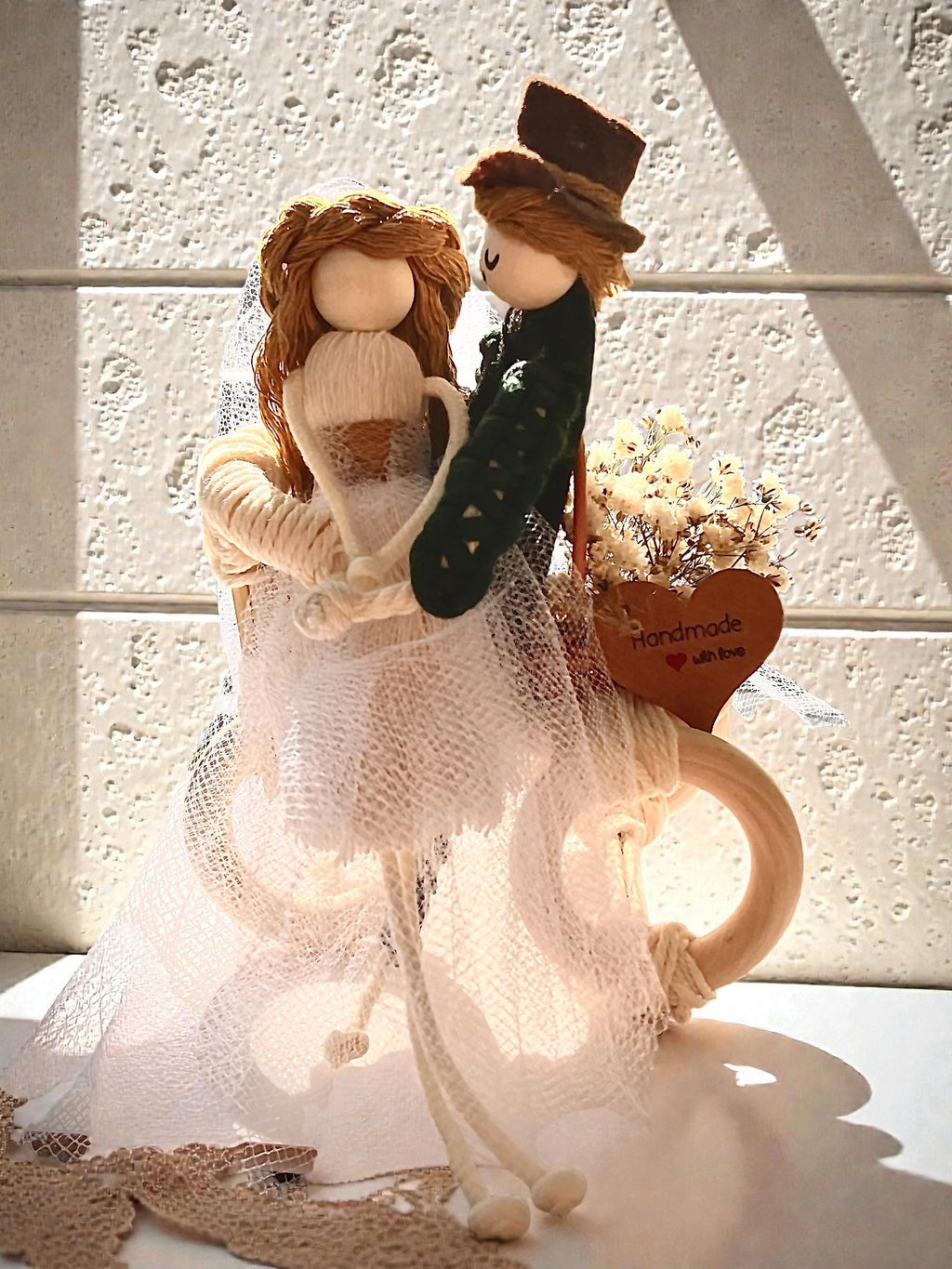 Custom Macramé Cake Topper | Boho Wedding Bride Groom Fiber Art