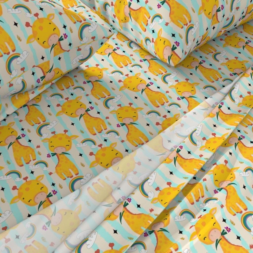 Giraffe Rainbow Seamless Pattern, Safari Nursery Fabric, Watercolor Baby Animals, fabric by the yard
