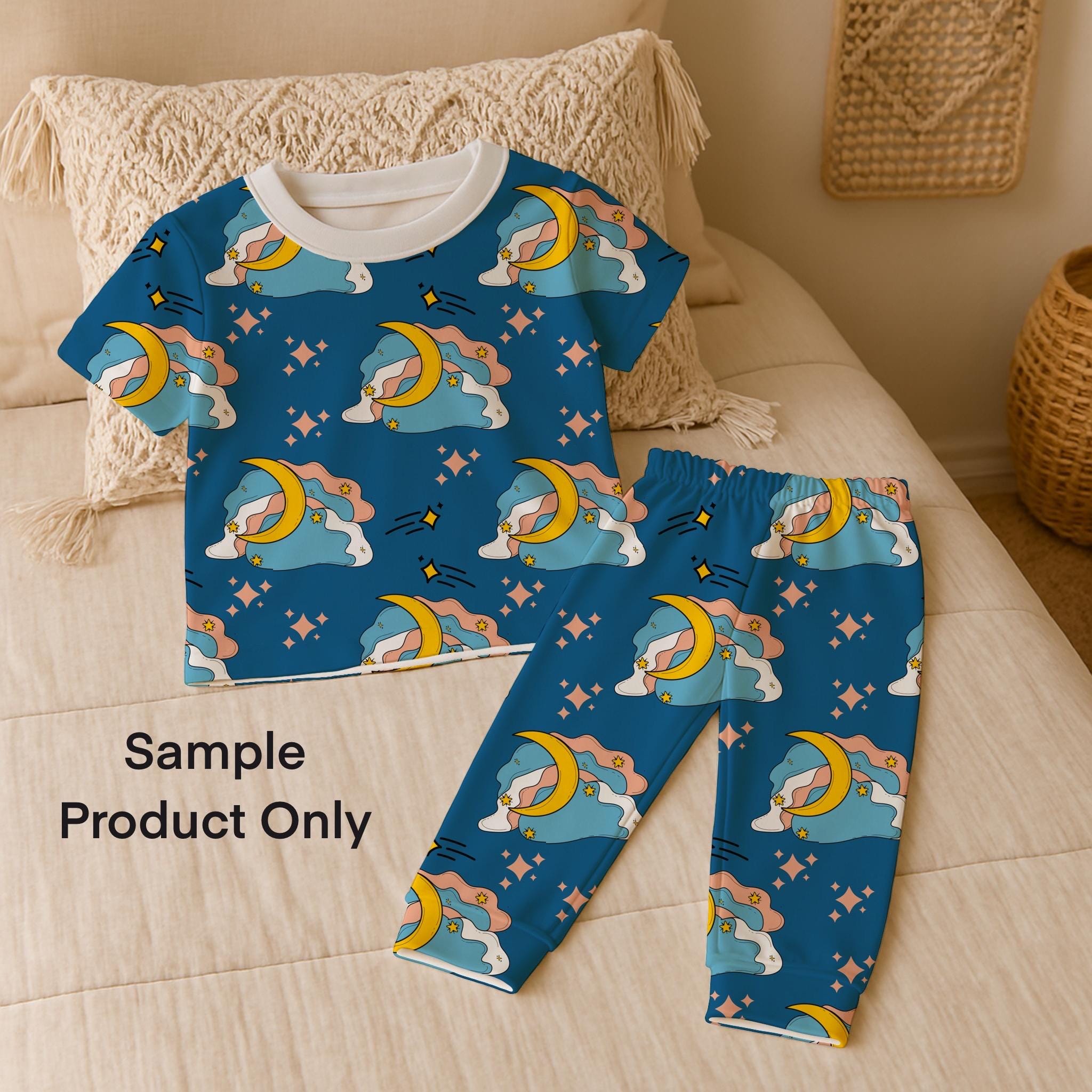Navy Blue Celestial Cotton Fabric | Moon, Clouds, Stars Print, Nursery Sewing Material